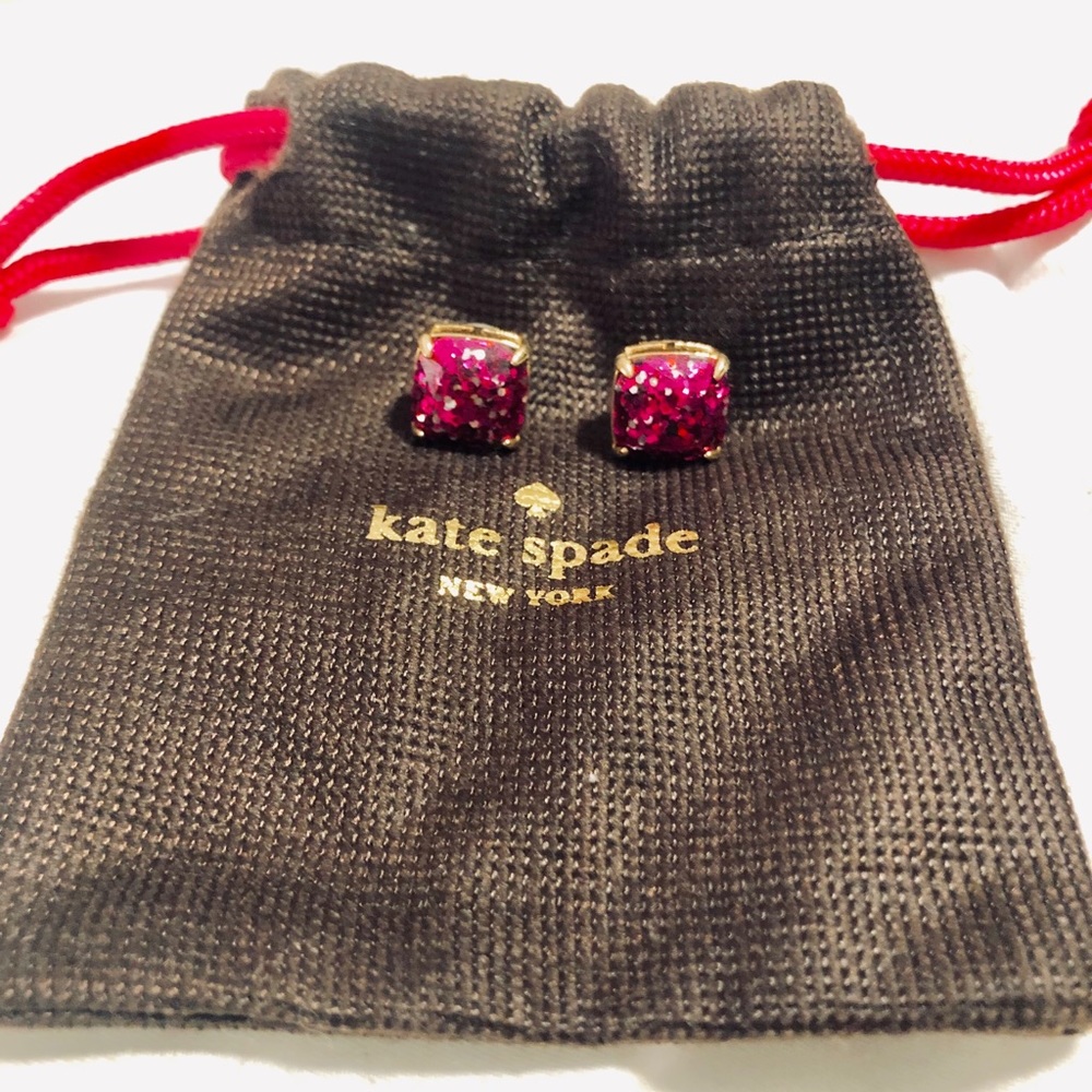 Kate Spade hot pink glitter & gold stud earrings